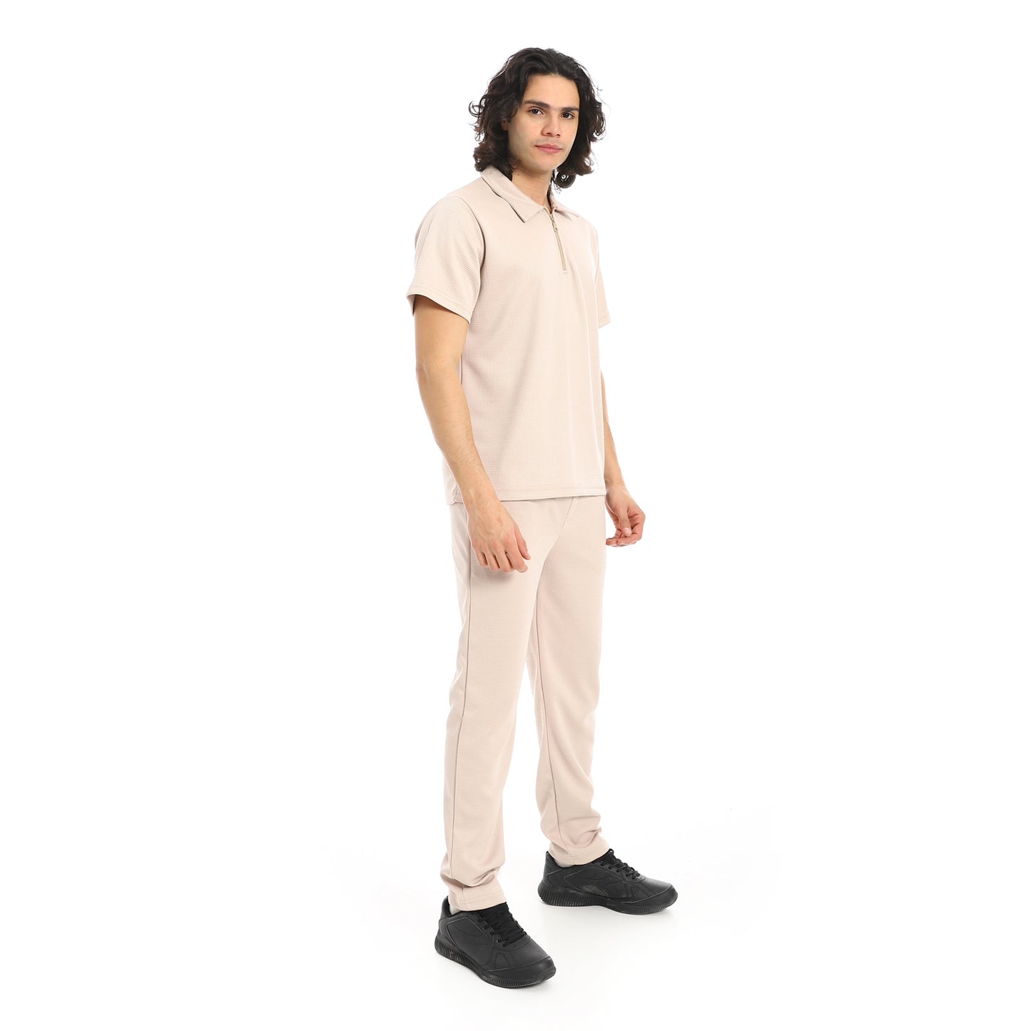 Turn Down Collar Pique T Shirt and Pants Set