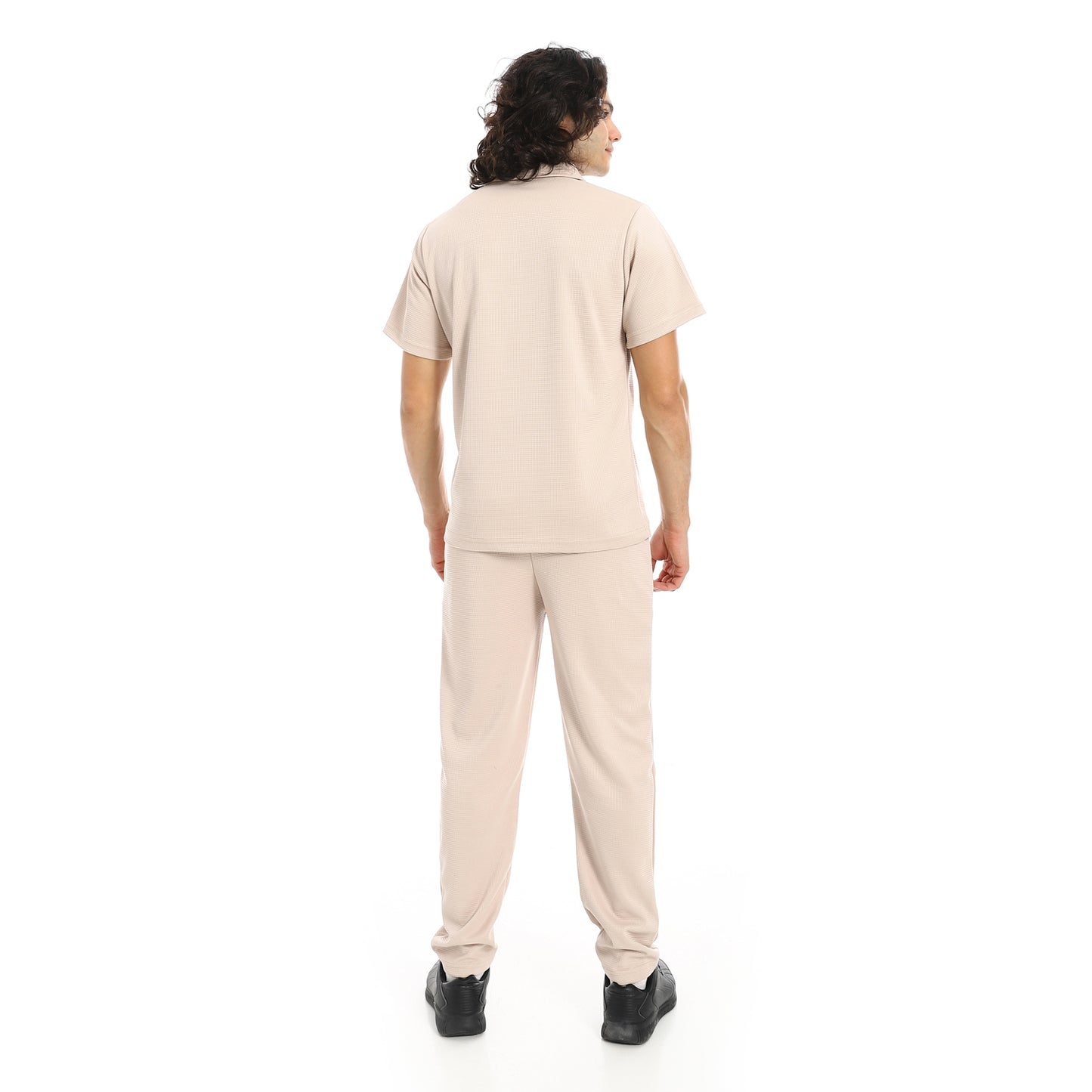 Turn Down Collar Pique T Shirt and Pants Set