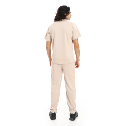 Turn Down Collar Pique T Shirt and Pants Set