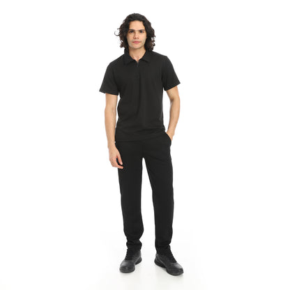 Turn Down Collar Pique T Shirt and Pants Set