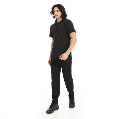 Turn Down Collar Pique T Shirt and Pants Set