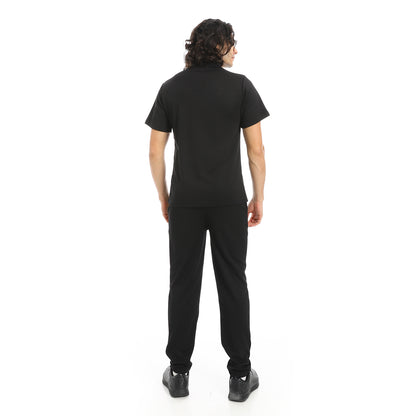 Turn Down Collar Pique T Shirt and Pants Set