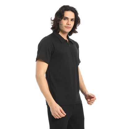 Turn Down Collar Pique T Shirt and Pants Set