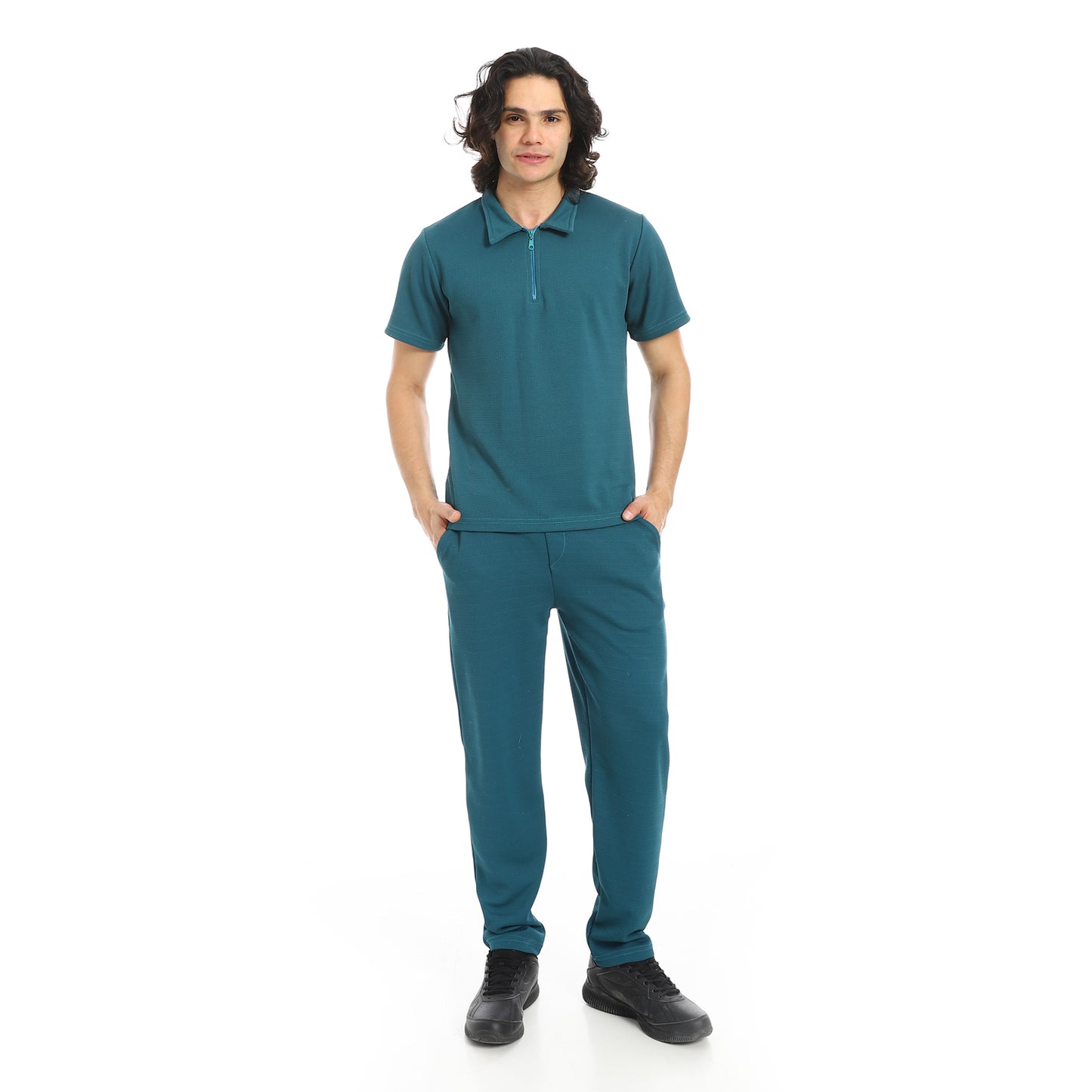 Turn Down Collar Pique T Shirt and Pants Set
