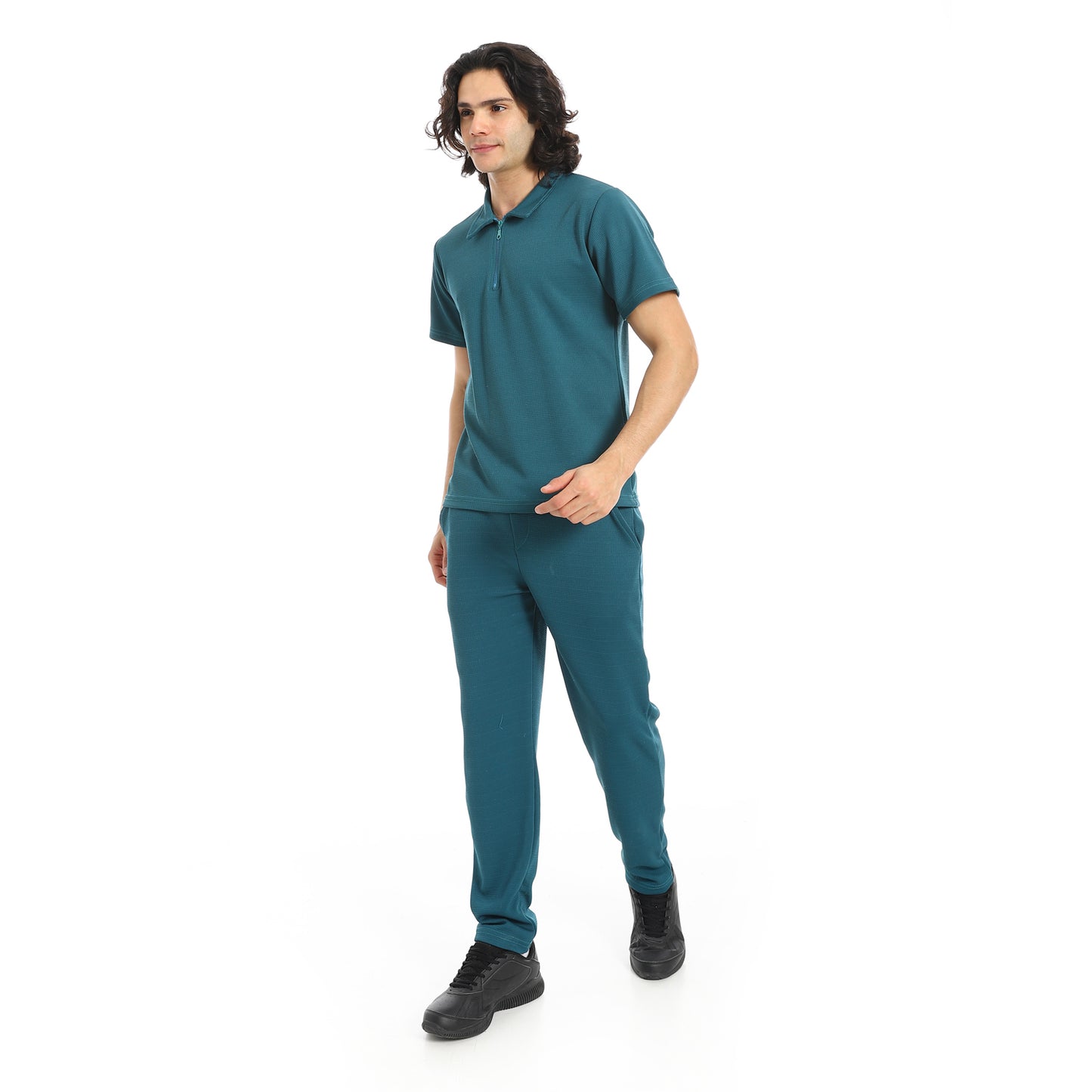 Turn Down Collar Pique T Shirt and Pants Set