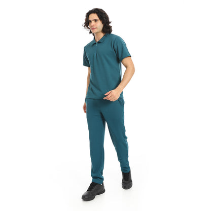 Turn Down Collar Pique T Shirt and Pants Set