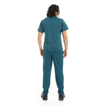 Turn Down Collar Pique T Shirt and Pants Set