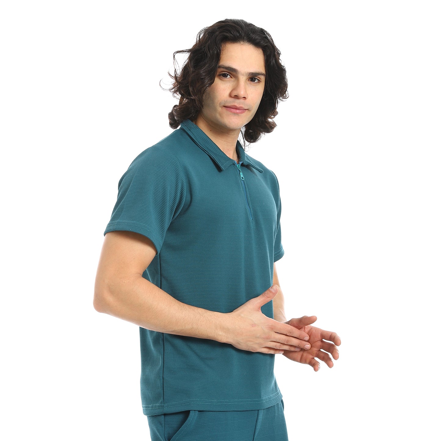 Turn Down Collar Pique T Shirt and Pants Set
