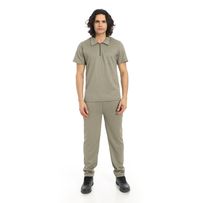 Turn Down Collar Pique T Shirt and Pants Set