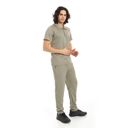 Turn Down Collar Pique T Shirt and Pants Set