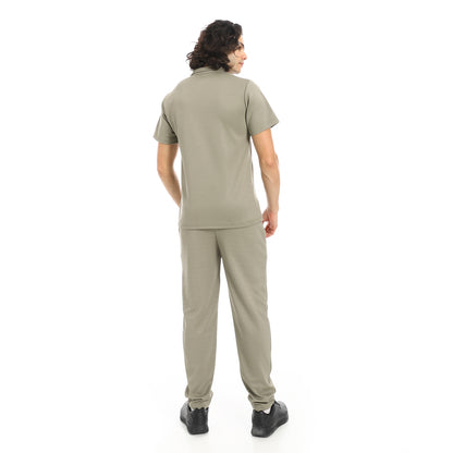 Turn Down Collar Pique T Shirt and Pants Set