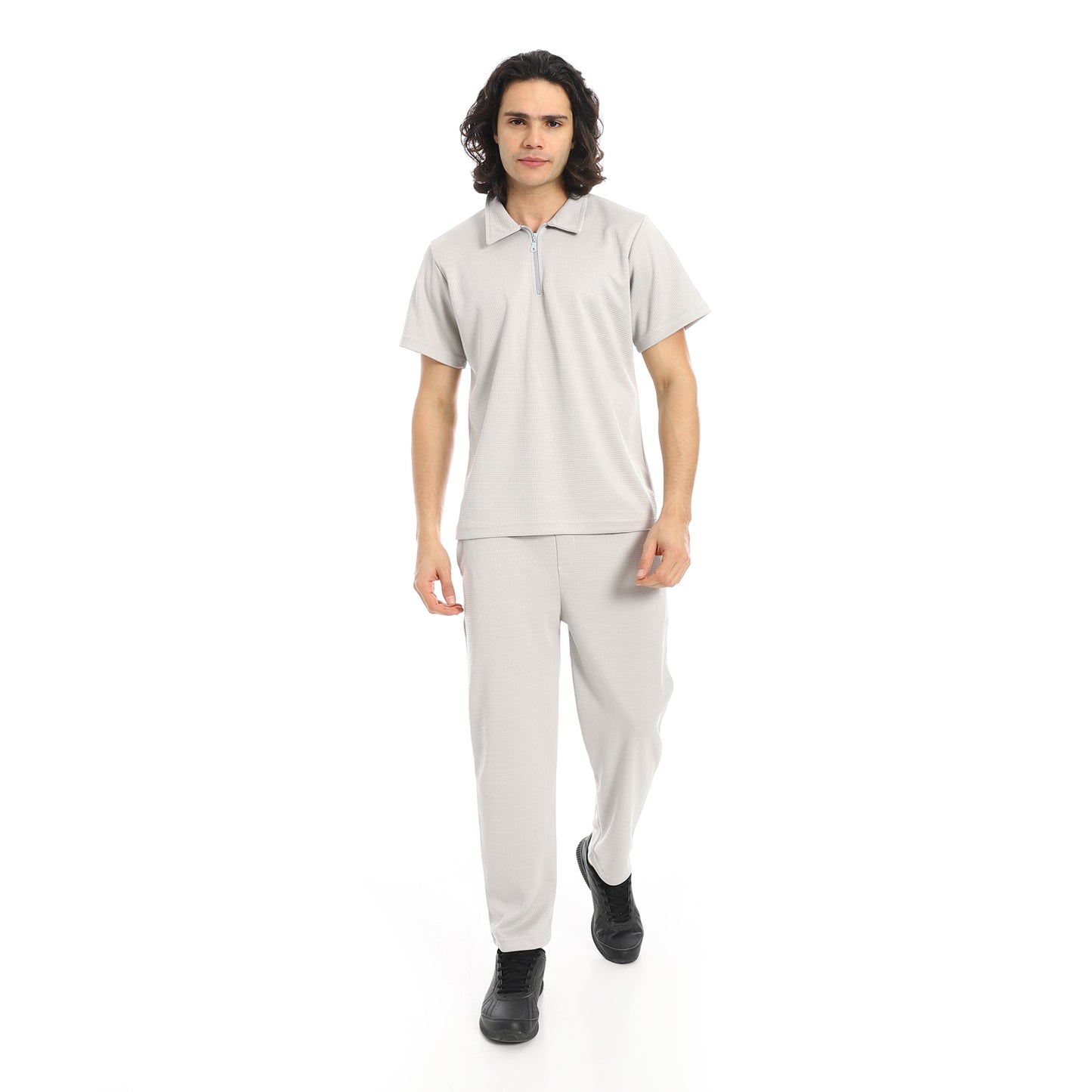 Turn Down Collar Pique T Shirt and Pants Set