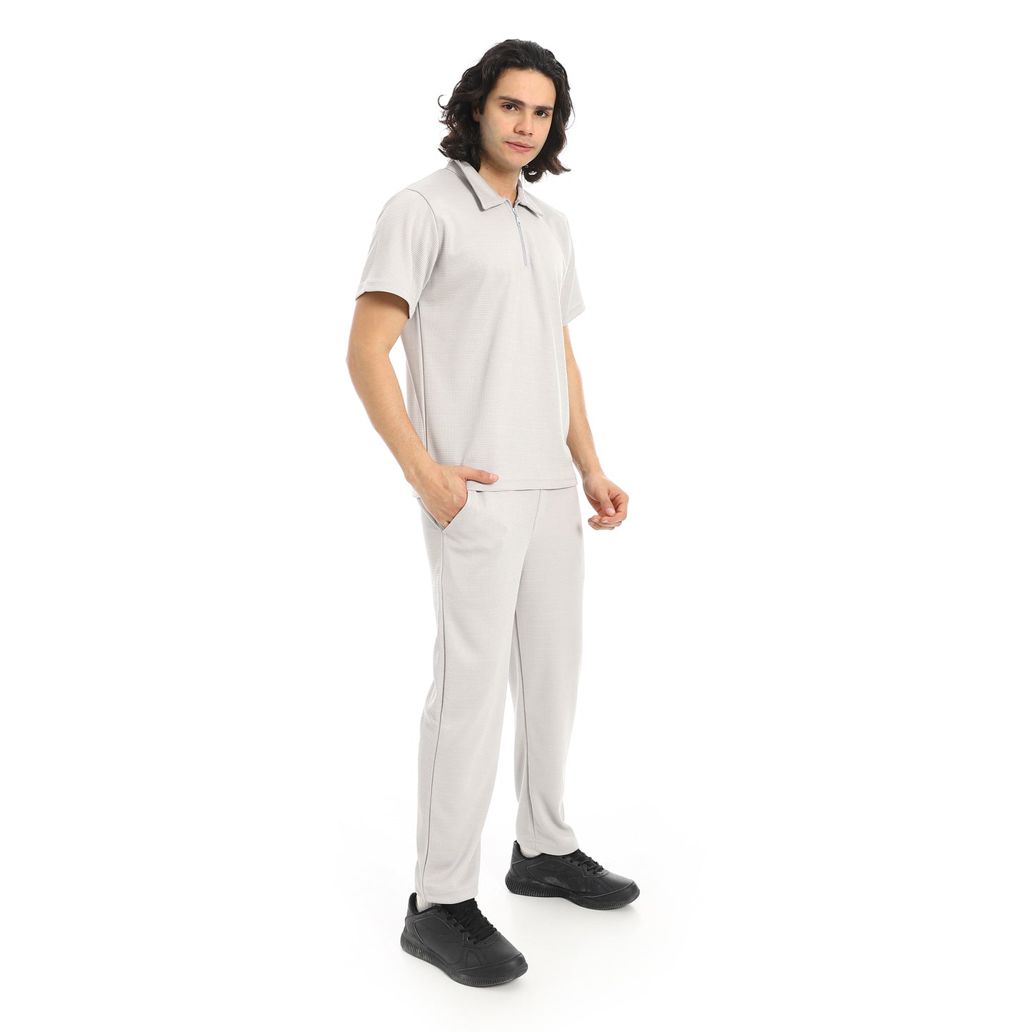 Turn Down Collar Pique T Shirt and Pants Set