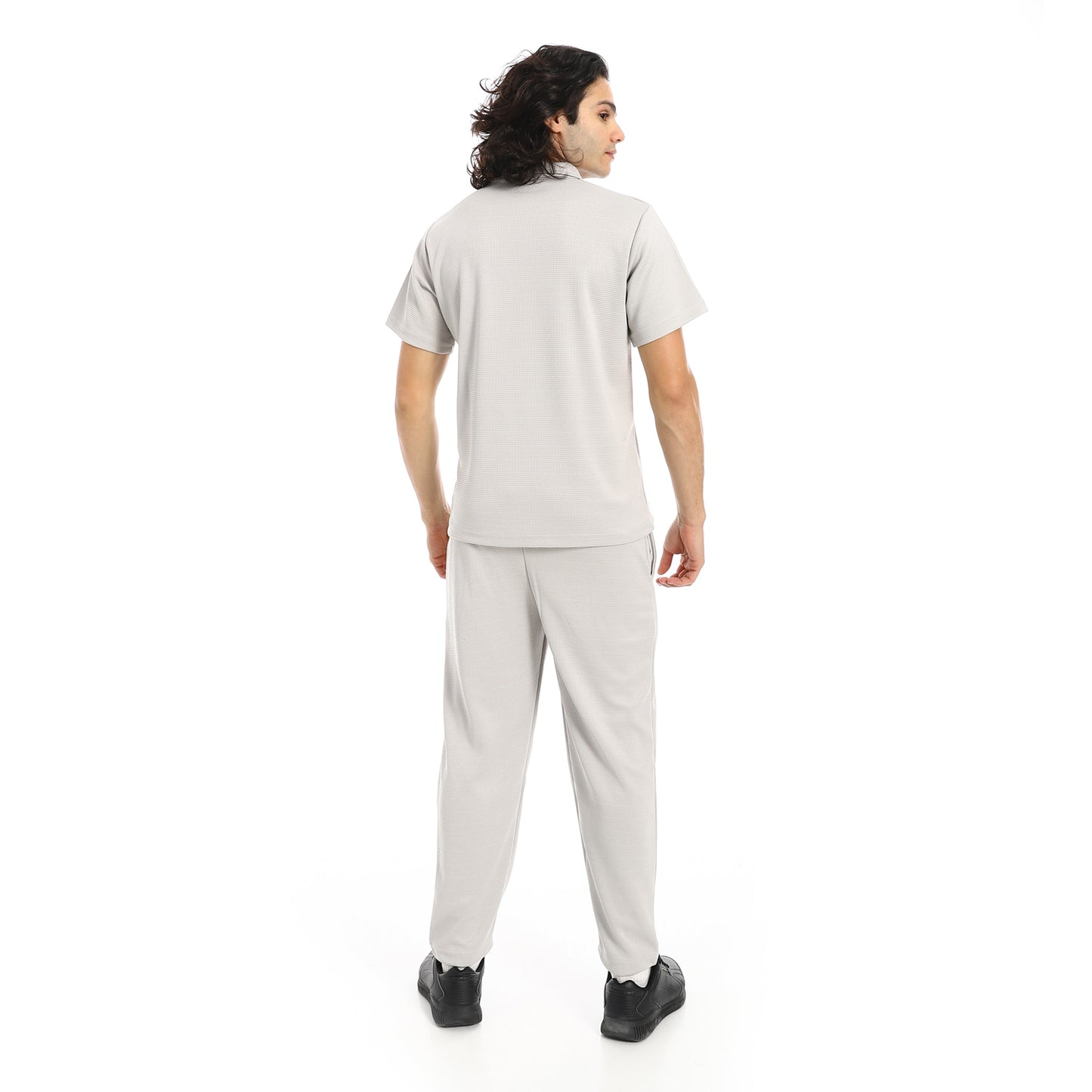 Turn Down Collar Pique T Shirt and Pants Set