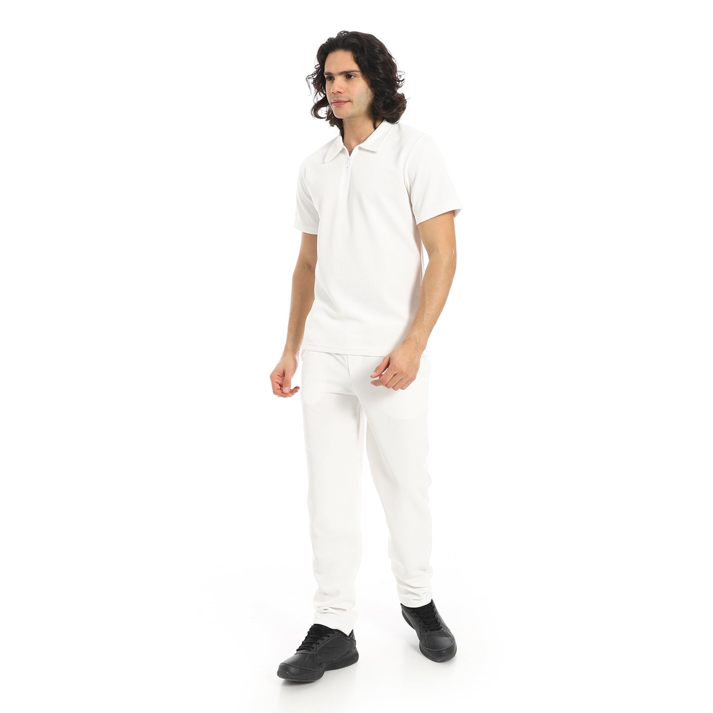 Turn Down Collar Pique T Shirt and Pants Set