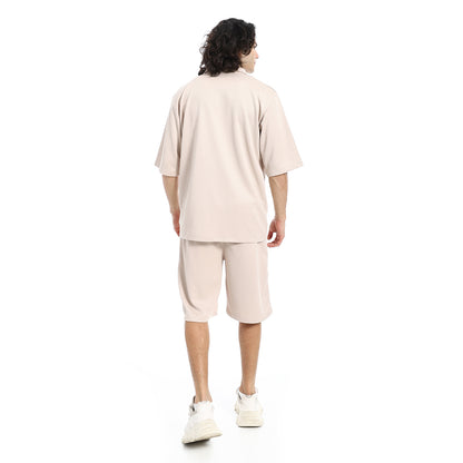 Regular Fit Pique White Shirt and Shorts Set