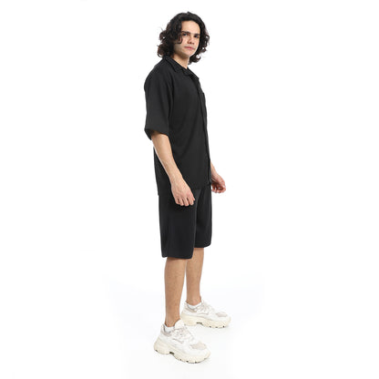 Regular Fit Pique White Shirt and Shorts Set