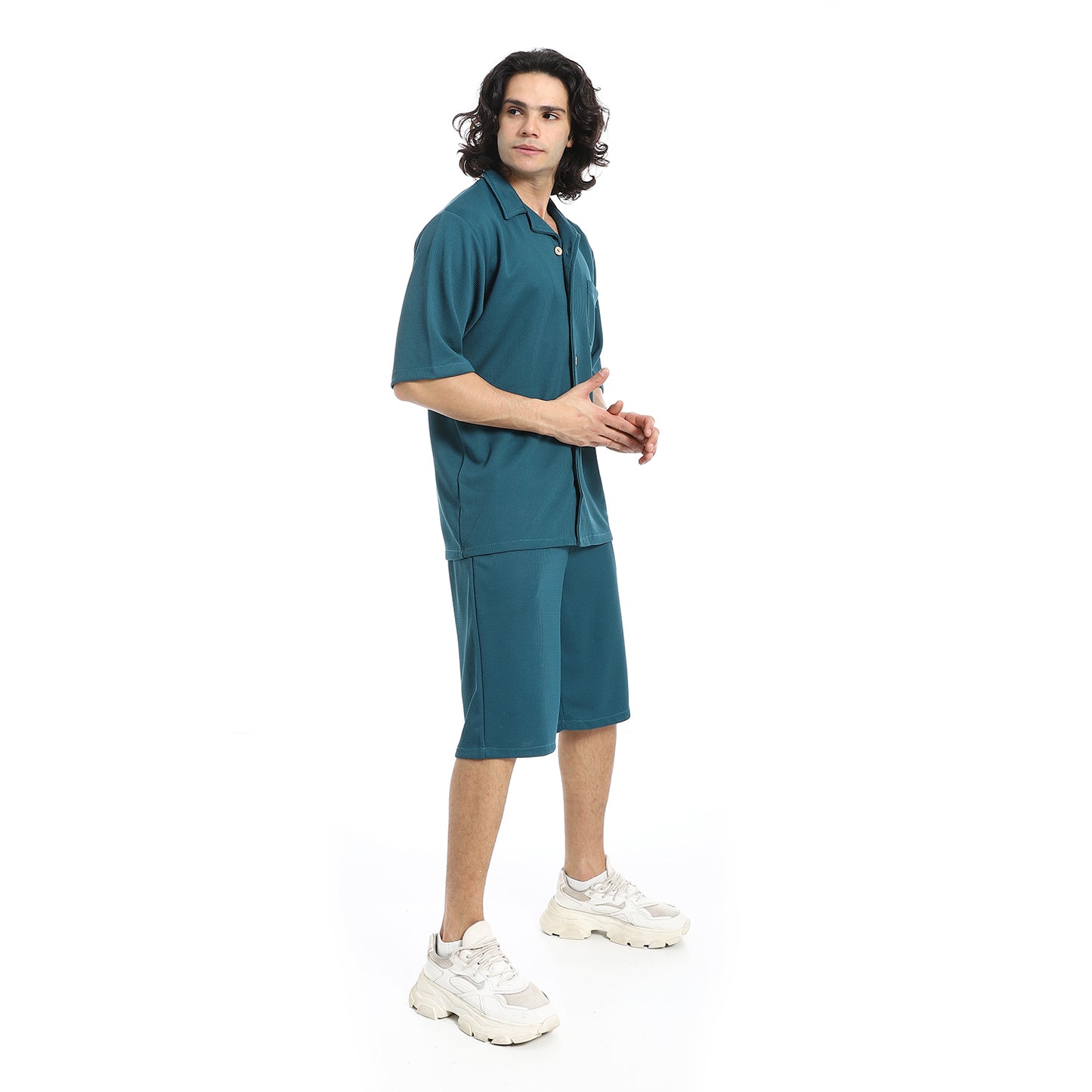 Regular Fit Pique White Shirt and Shorts Set