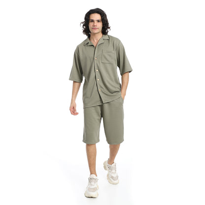 Regular Fit Pique White Shirt and Shorts Set