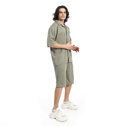 Regular Fit Pique White Shirt and Shorts Set