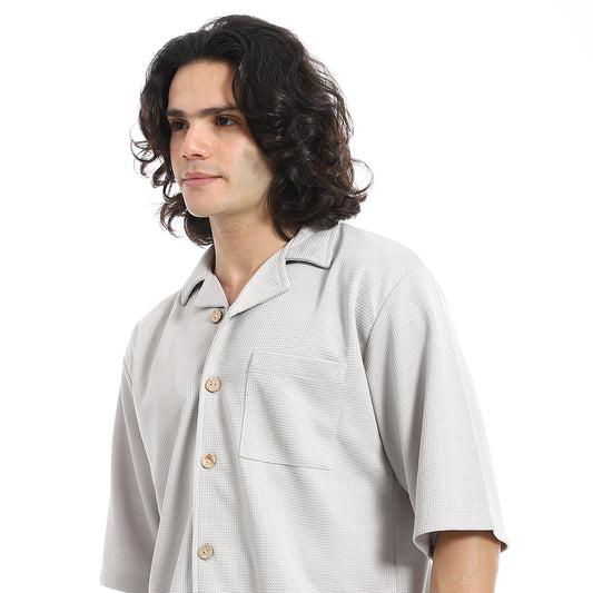Regular Fit Pique White Shirt and Shorts Set