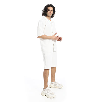 Regular Fit Pique White Shirt and Shorts Set