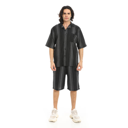 Striped Buttons Closure Shirt and Shorts Set