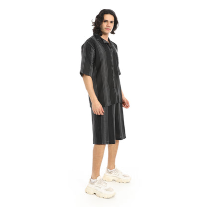 Striped Buttons Closure Shirt and Shorts Set