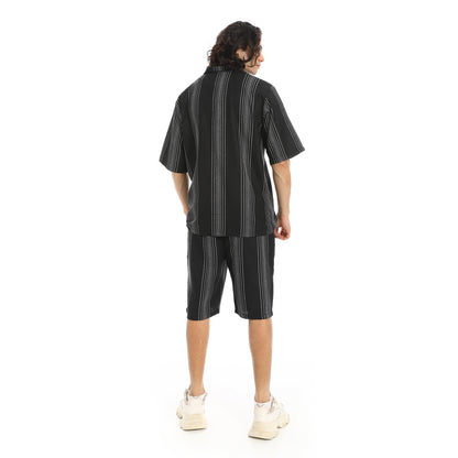 Striped Buttons Closure Shirt and Shorts Set