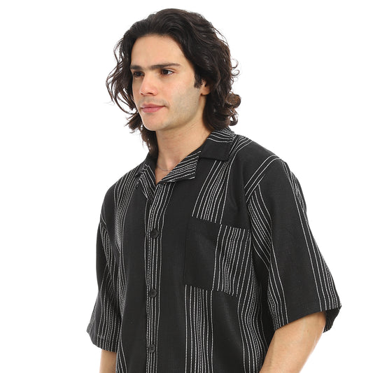 Striped Buttons Closure Shirt and Shorts Set