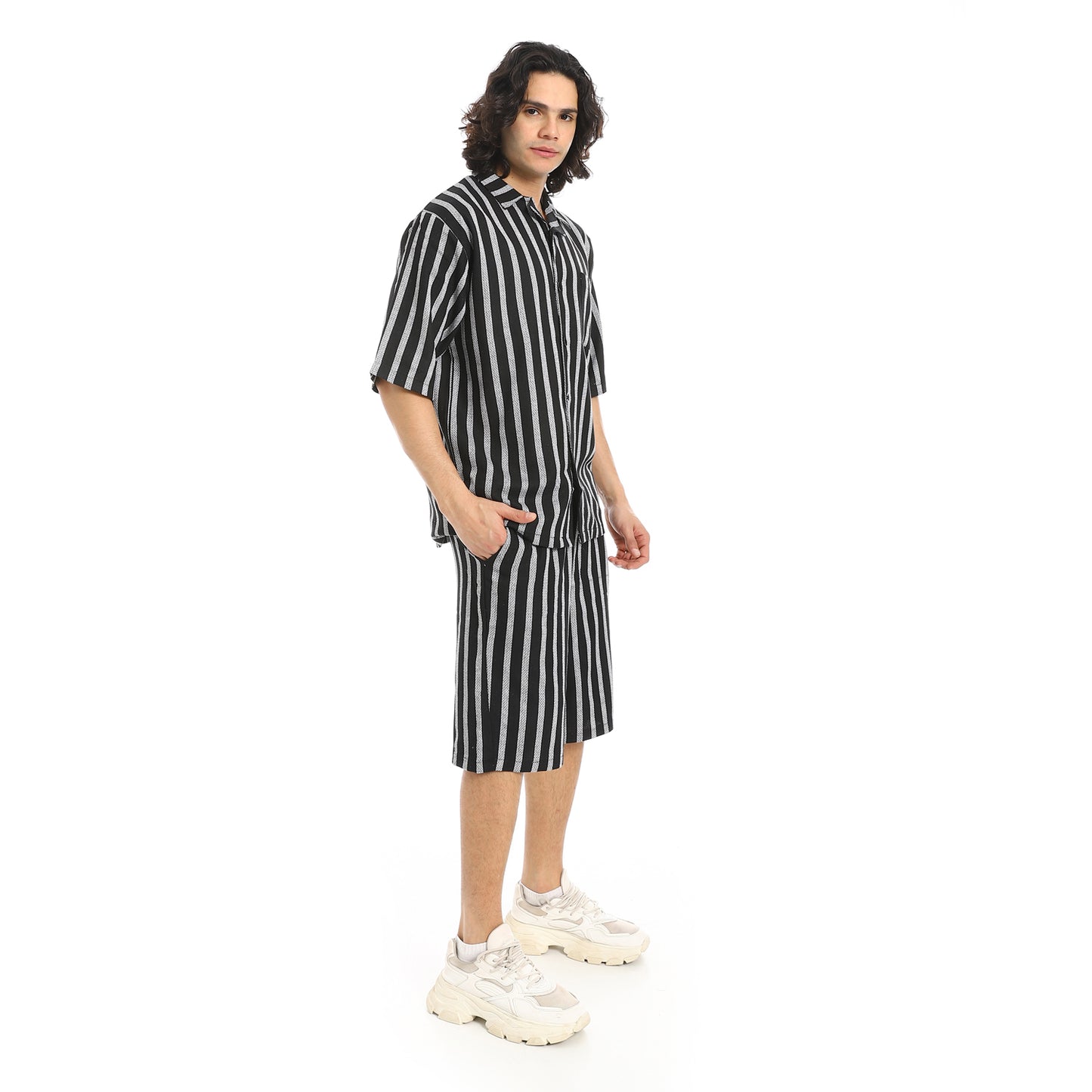 Striped Buttons Closure Shirt and Shorts Set