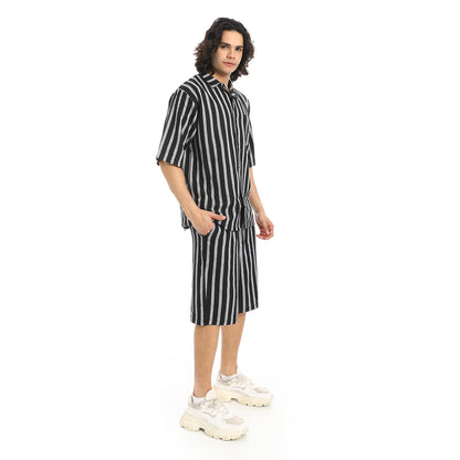 Striped Buttons Closure Shirt and Shorts Set