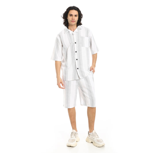 Striped Buttons Closure Shirt and Shorts Set