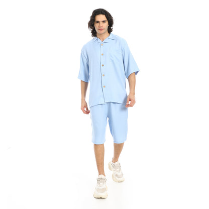 Button Closure Trendy Shirt and Shorts Set