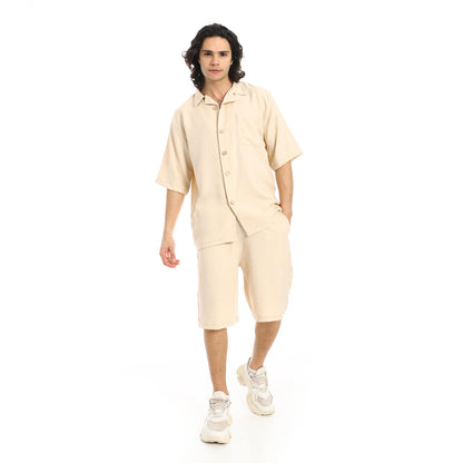 Button Closure Trendy Shirt and Shorts Set