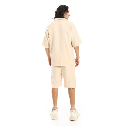 Button Closure Trendy Shirt and Shorts Set