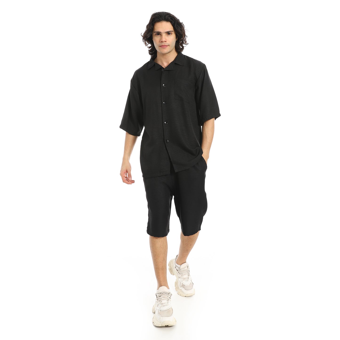 Button Closure Trendy Shirt and Shorts Set