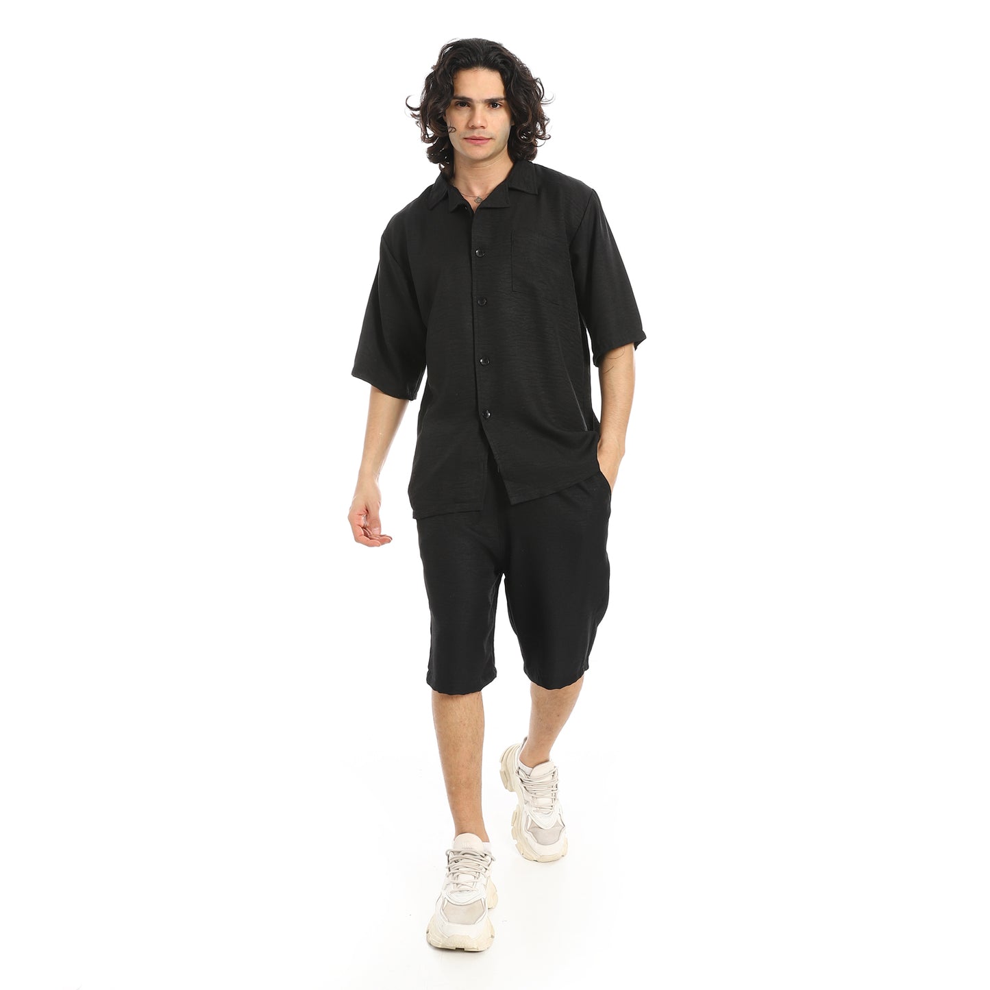 Button Closure Trendy Shirt and Shorts Set