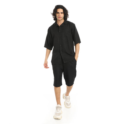 Button Closure Trendy Shirt and Shorts Set