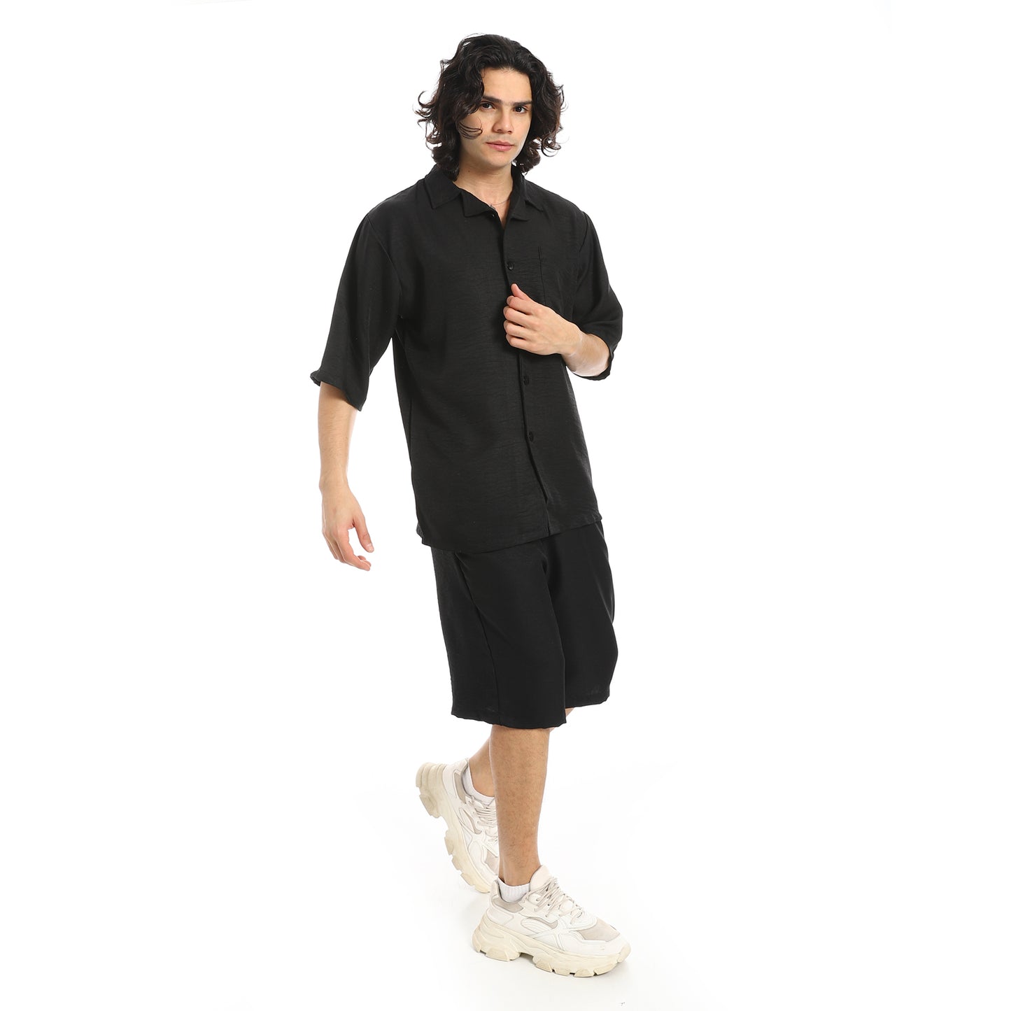 Button Closure Trendy Shirt and Shorts Set