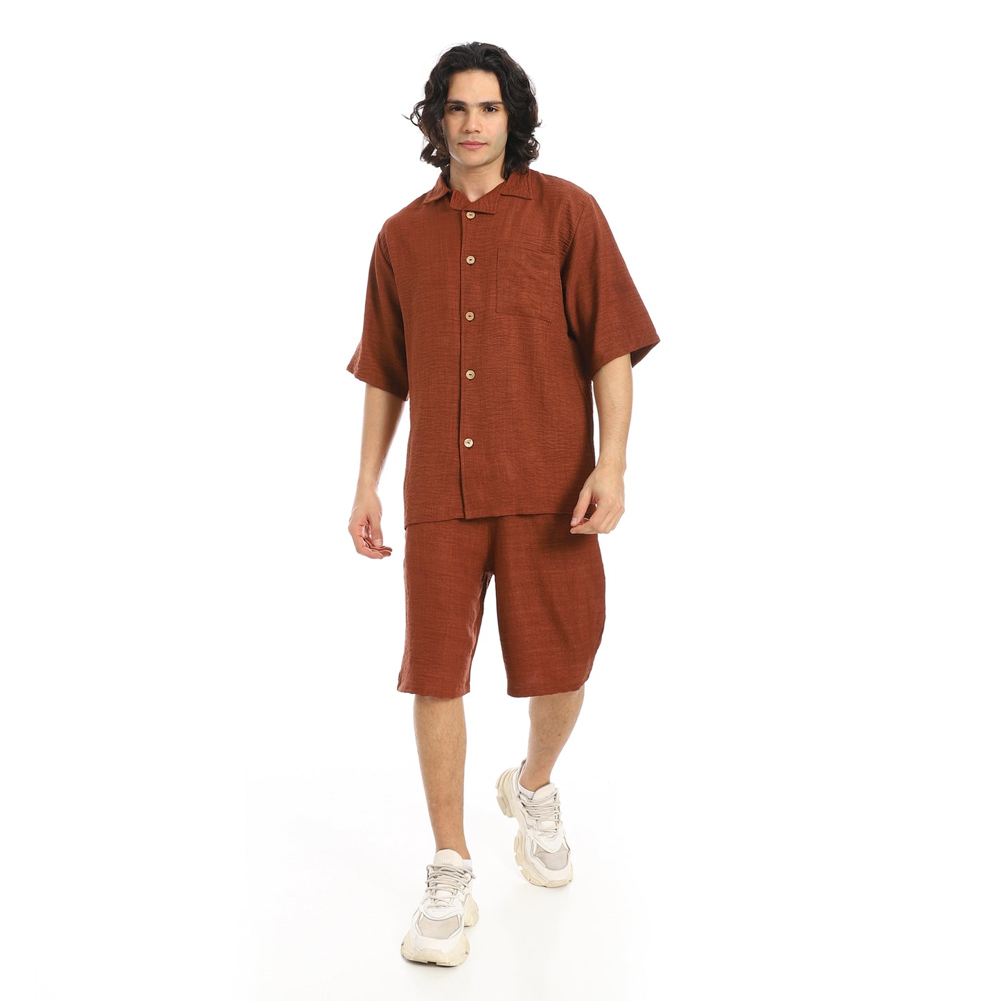 Button Closure Trendy Shirt and Shorts Set