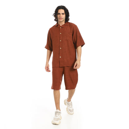 Button Closure Trendy Shirt and Shorts Set