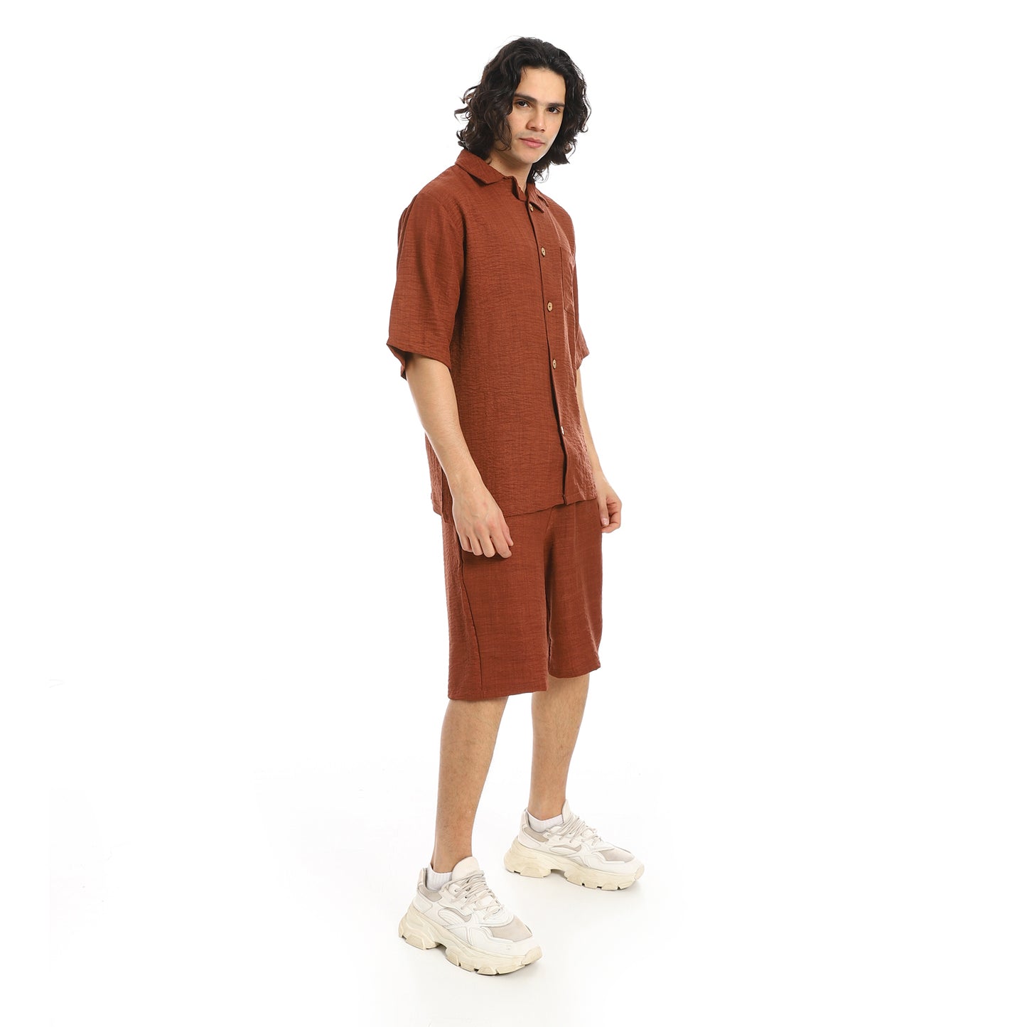 Button Closure Trendy Shirt and Shorts Set