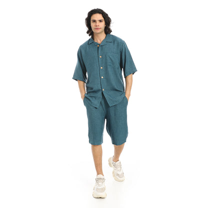 Button Closure Trendy Shirt and Shorts Set