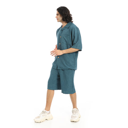 Button Closure Trendy Shirt and Shorts Set