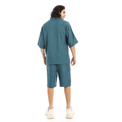 Button Closure Trendy Shirt and Shorts Set
