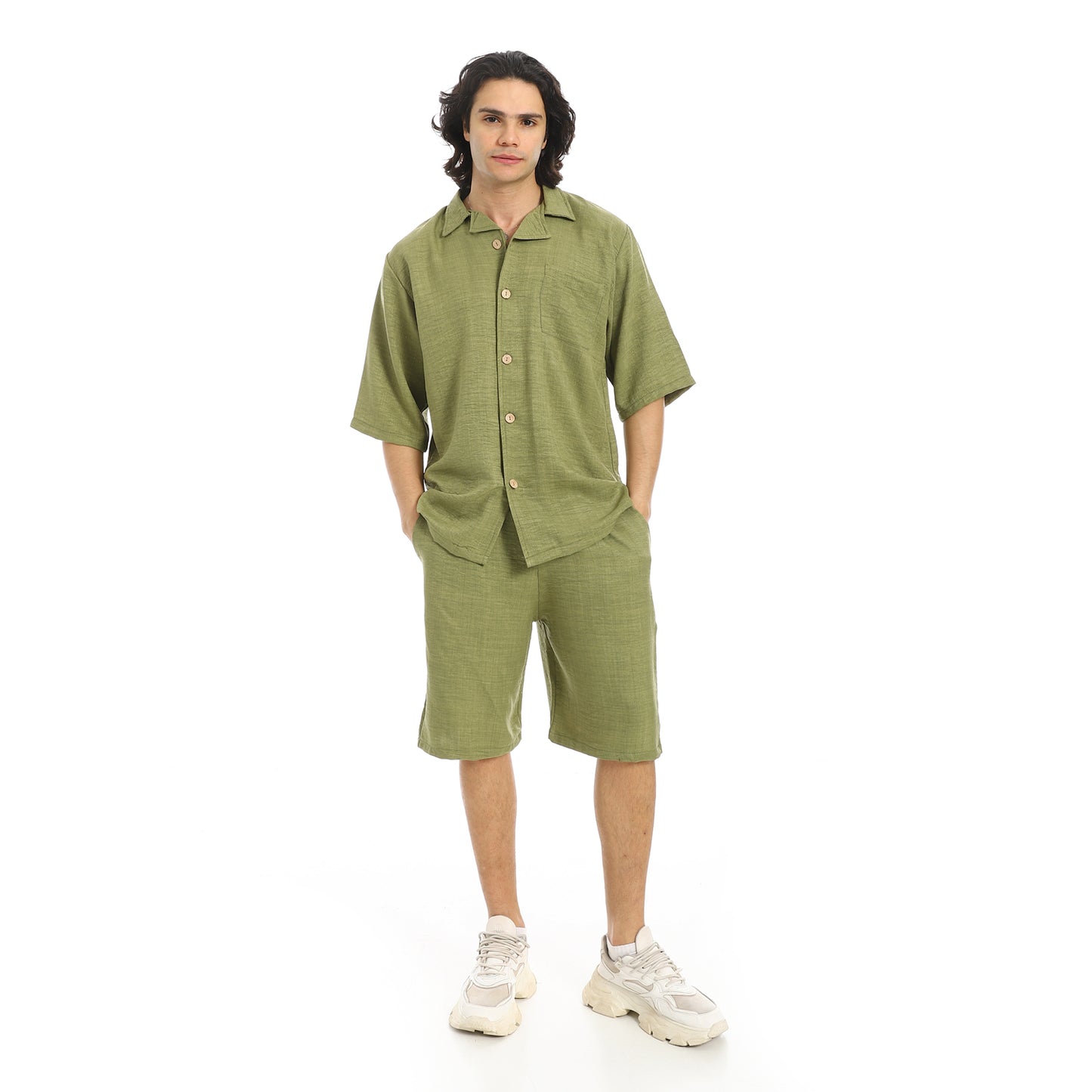 Button Closure Trendy Shirt and Shorts Set