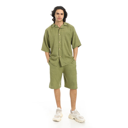 Button Closure Trendy Shirt and Shorts Set