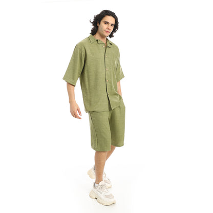 Button Closure Trendy Shirt and Shorts Set