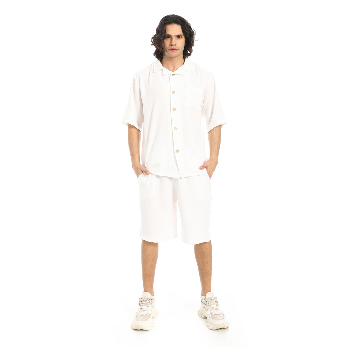 Button Closure Trendy Shirt and Shorts Set